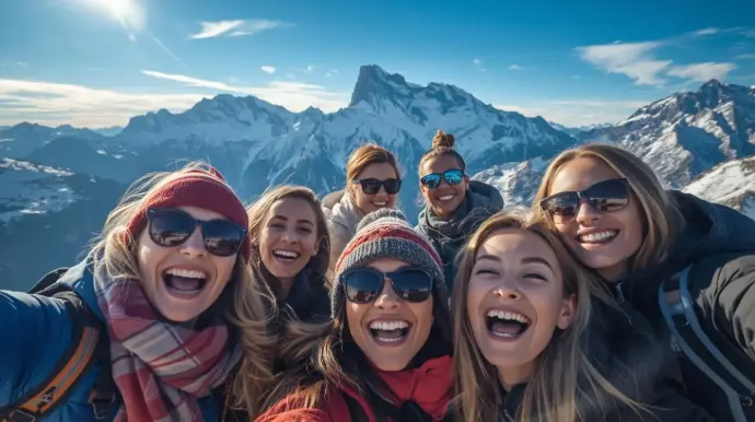 groupe a la montagne aiguille du midi